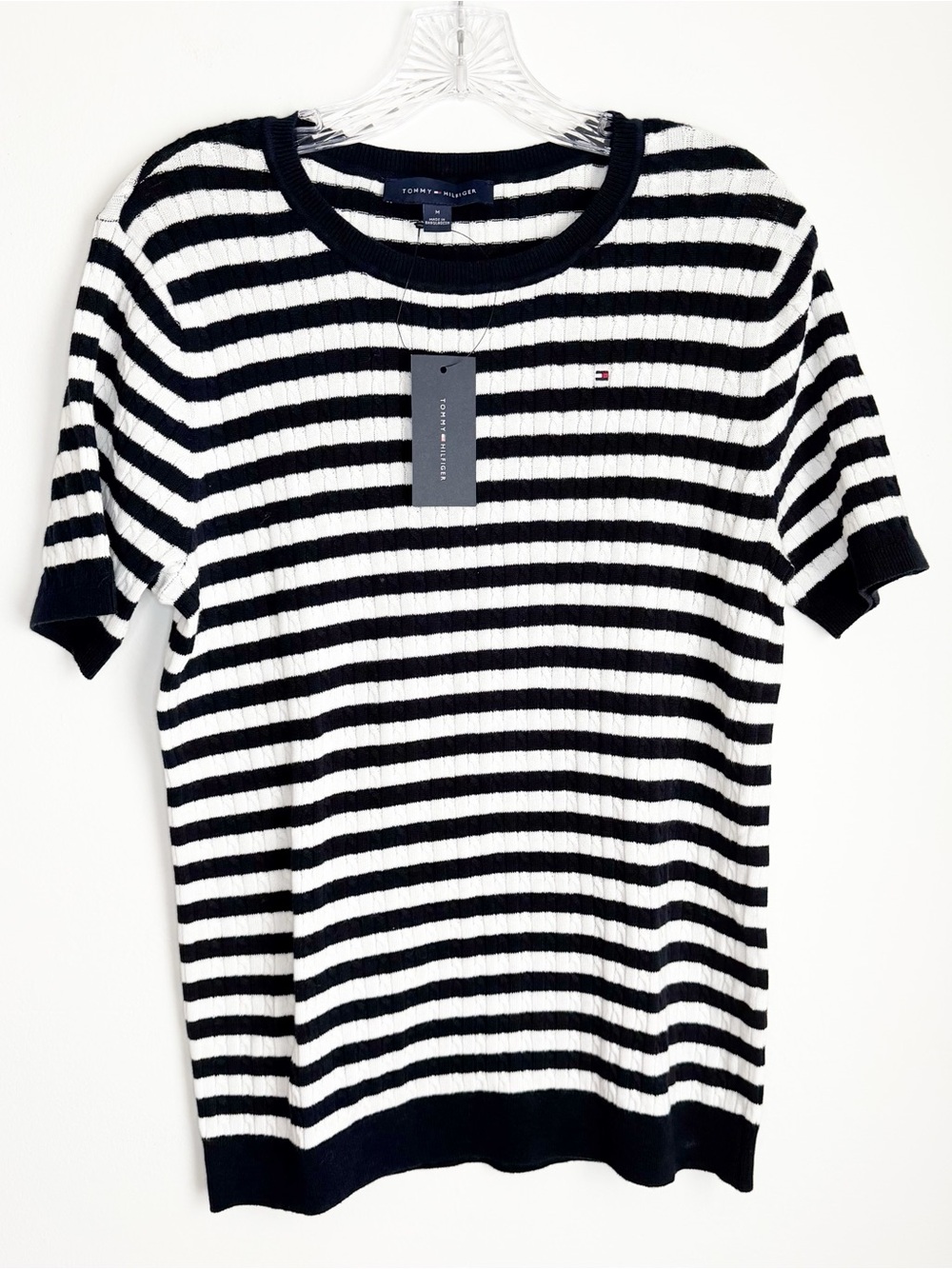 Tommy Hilfiger Blue/Black & White Striped Short-Sleeve Crewneck